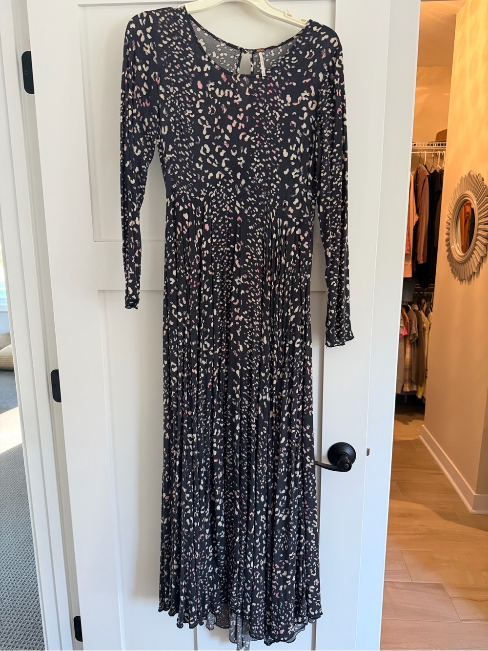 Free People Black Maxi Dress with Pink & Cream Spot Print